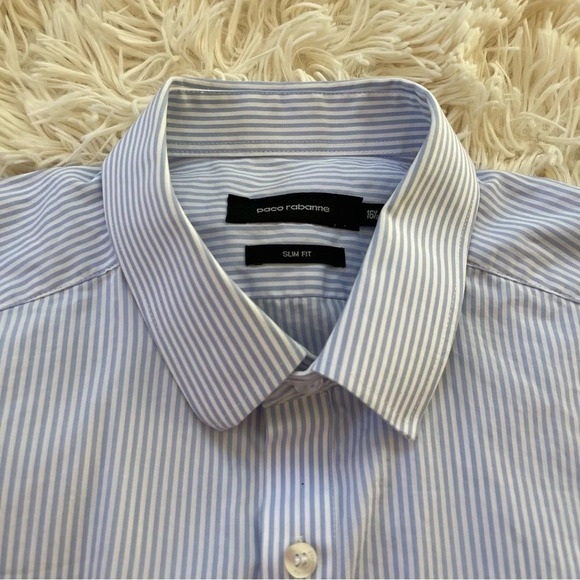 Paco Rabanne slim fit stripped button down shirt long sleeve size 16,5 or M/L - Picture 7 of 8